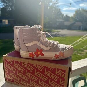 Vans Sk8-Hi Zip Flower Sneakers in Red and Tan